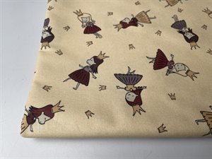 Patchwork stof (prøvetryk) - små søde prinsesser på gullig nude bund, 275 cm